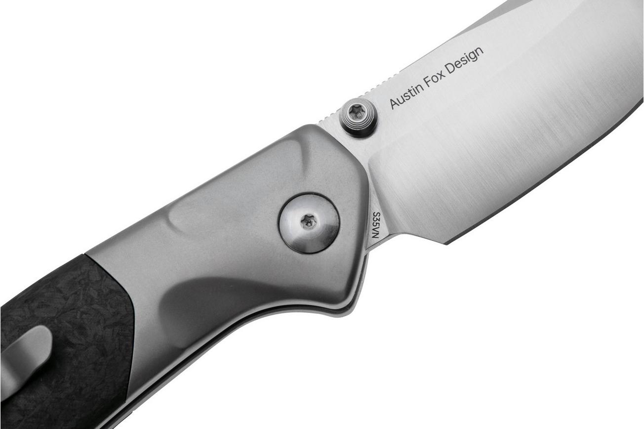 Real Steel Hoeft 7901SF Satin S35VN, Shredded Carbon Fiber zakmes, Austin Fox design
