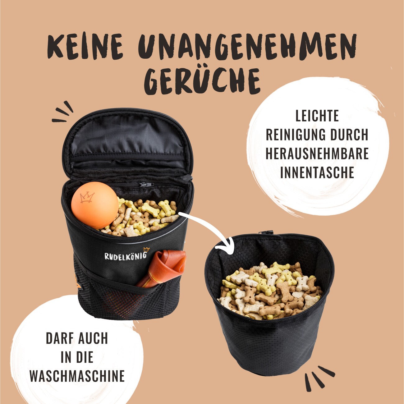 Rudelkönig Leckerlibeutel – Futterbeutel mit Kotbeutelspender schwarz
