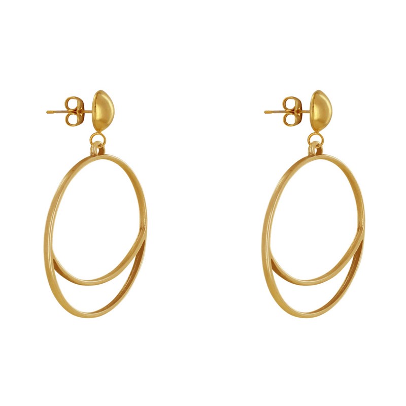 Boucles d'Oreilles Clous Métal Cercle et Croissant de Lune