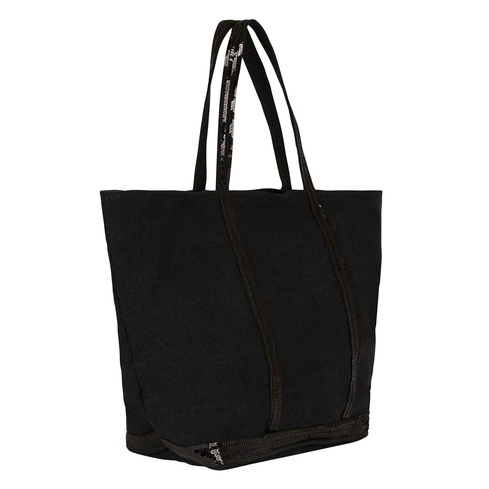 Cabas L brodé avec sequins en lin | Noir