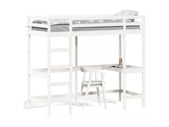 Lit superposé avec bureau blanc 75x190 cm bois de pin massif