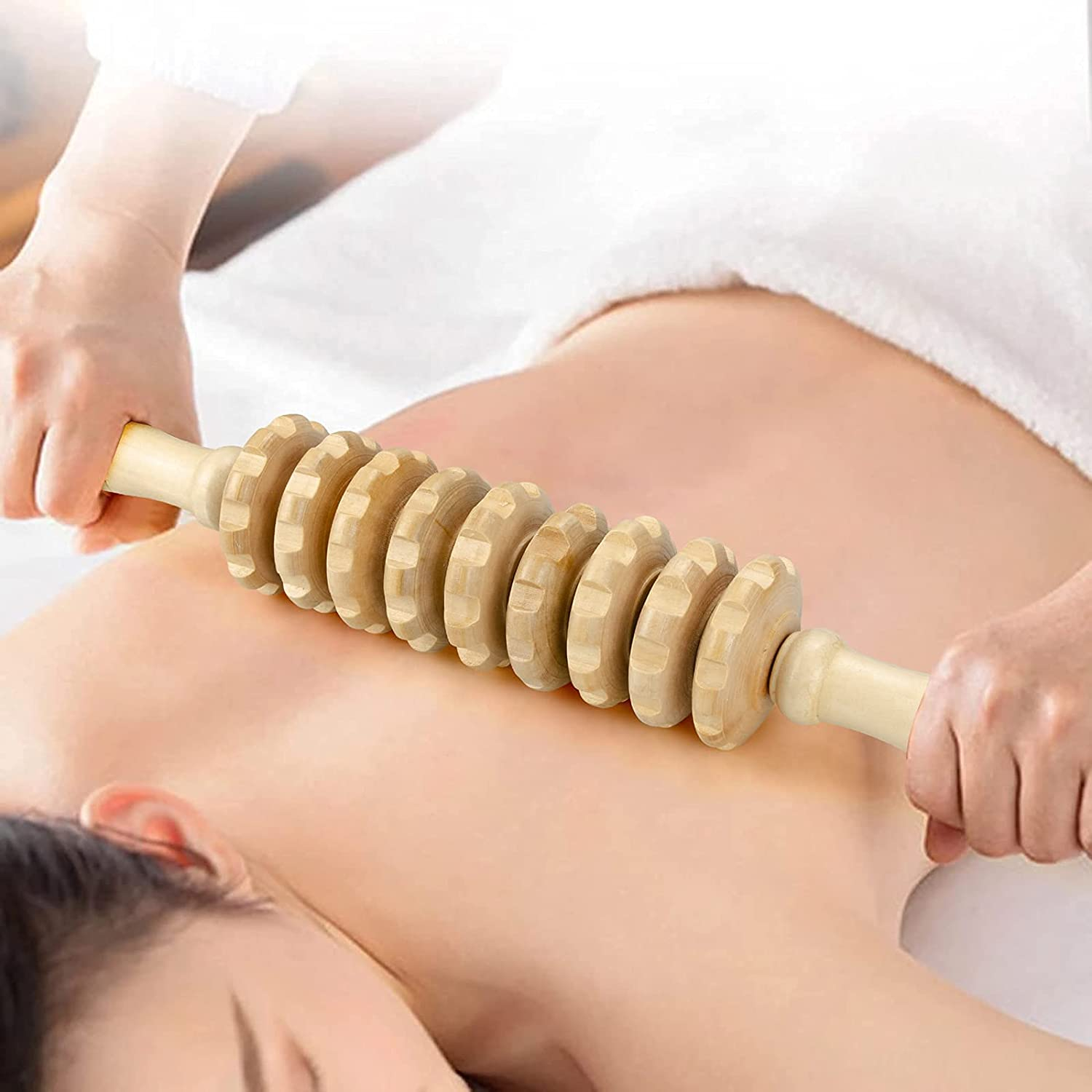 (34cm) Madero Holz Rolle Fitness Selbstmassage Rolle zur Entspannung - Beige