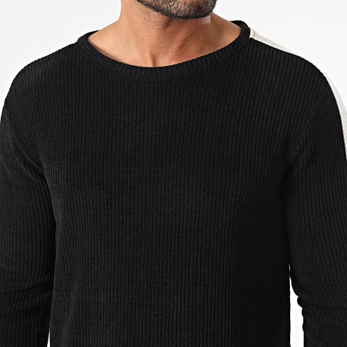 Sweat Crewneck A Bandes Noir Beige