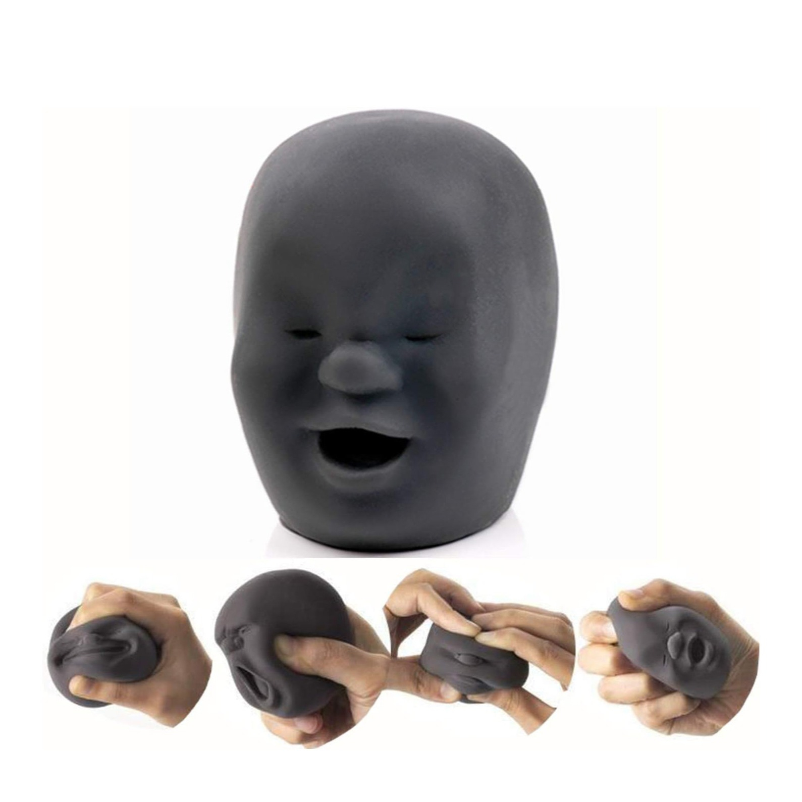 (6x6cm) Anti Stress Knautsch Cao Maru Squeeze Spielzeug Lustiges Squishy Gesicht - Assortiert / Schwarz