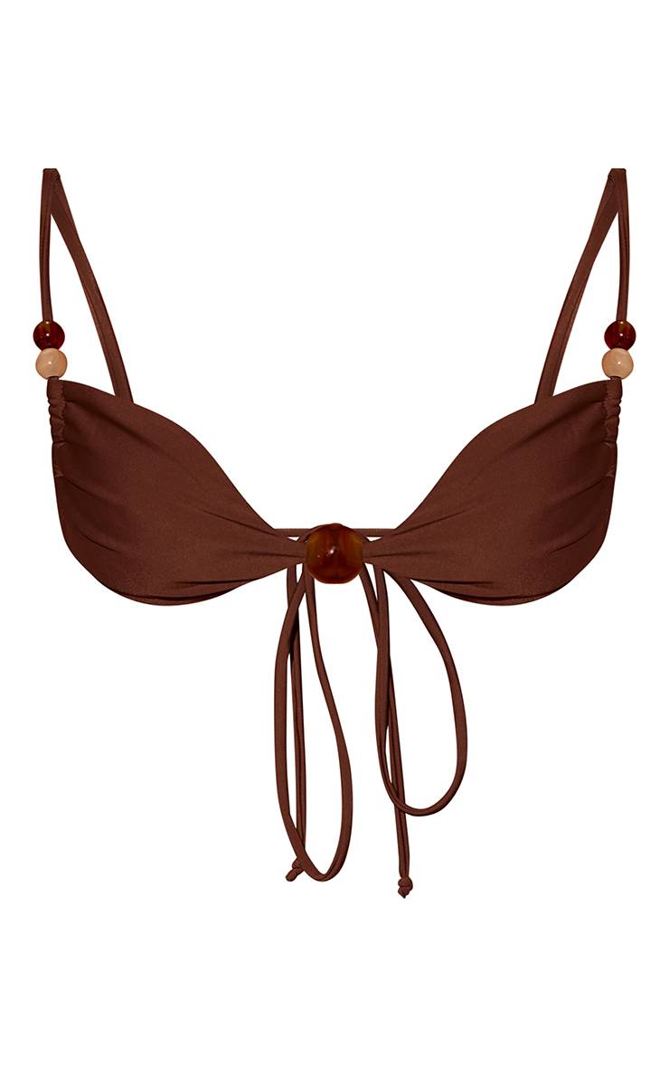 Chocolat Haut De Bikini À Bonnets Froncés Avec Ornements De Perles