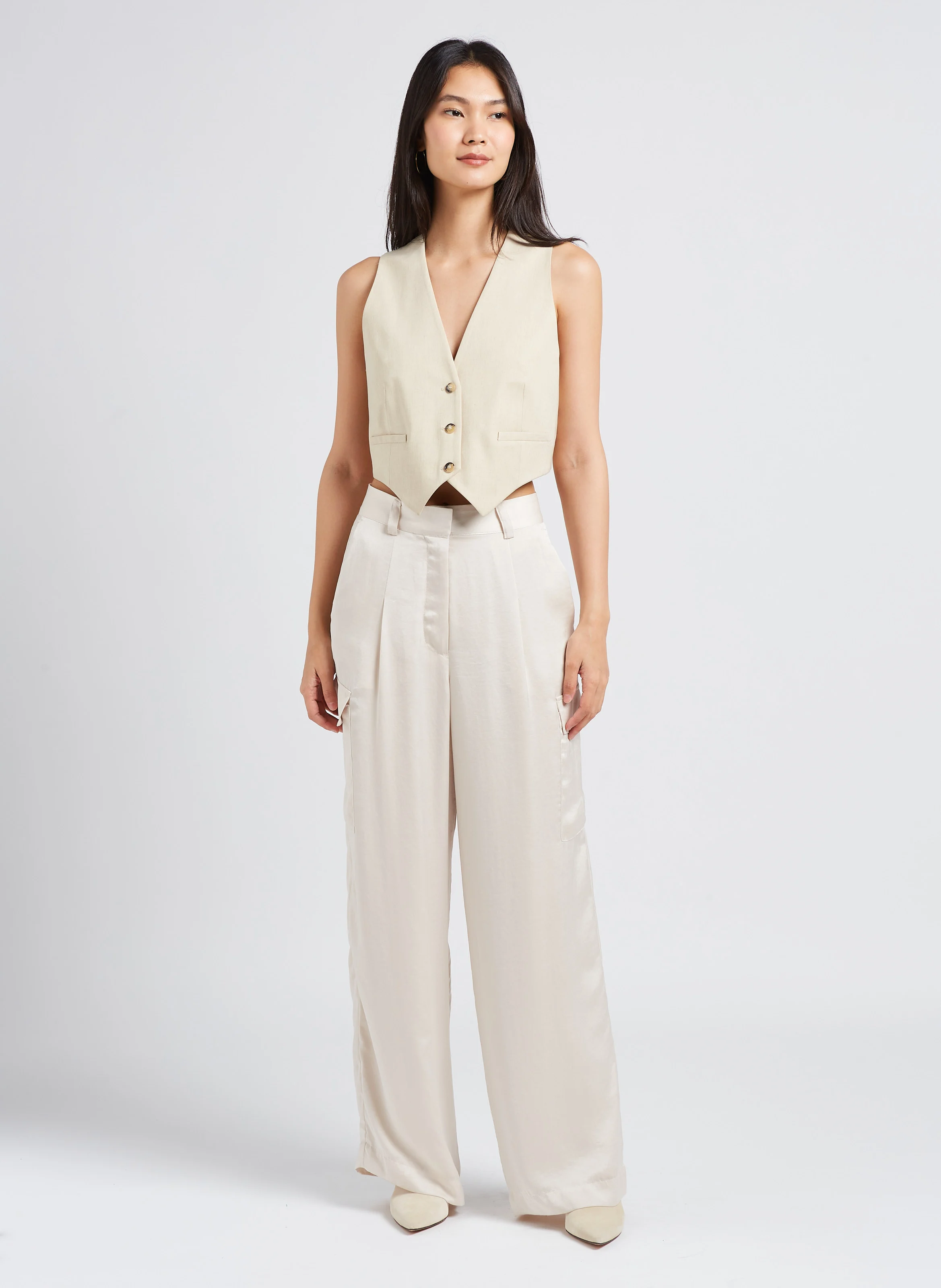 CARY - Pantalon cargo taille haute satiné | Doré