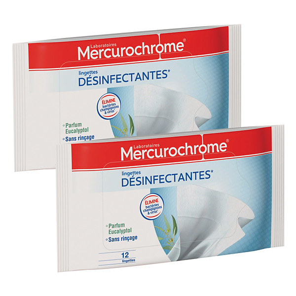 Lingettes désinfectantes Mercurochrome, 2 étuis de 12 lingettes