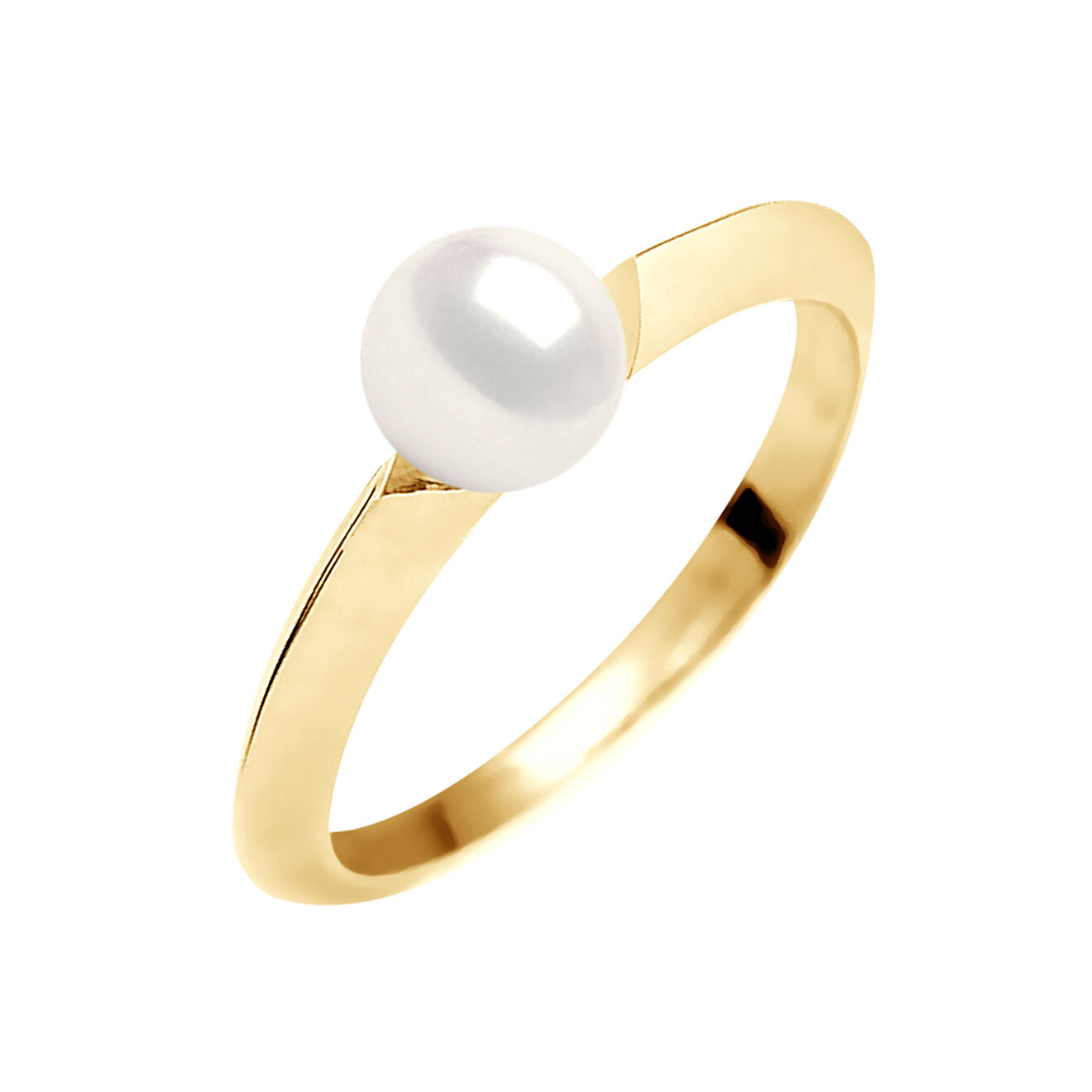 Mitzuko Bague Jonc Or Jaune Perle d'Eau Douce blanc naturel