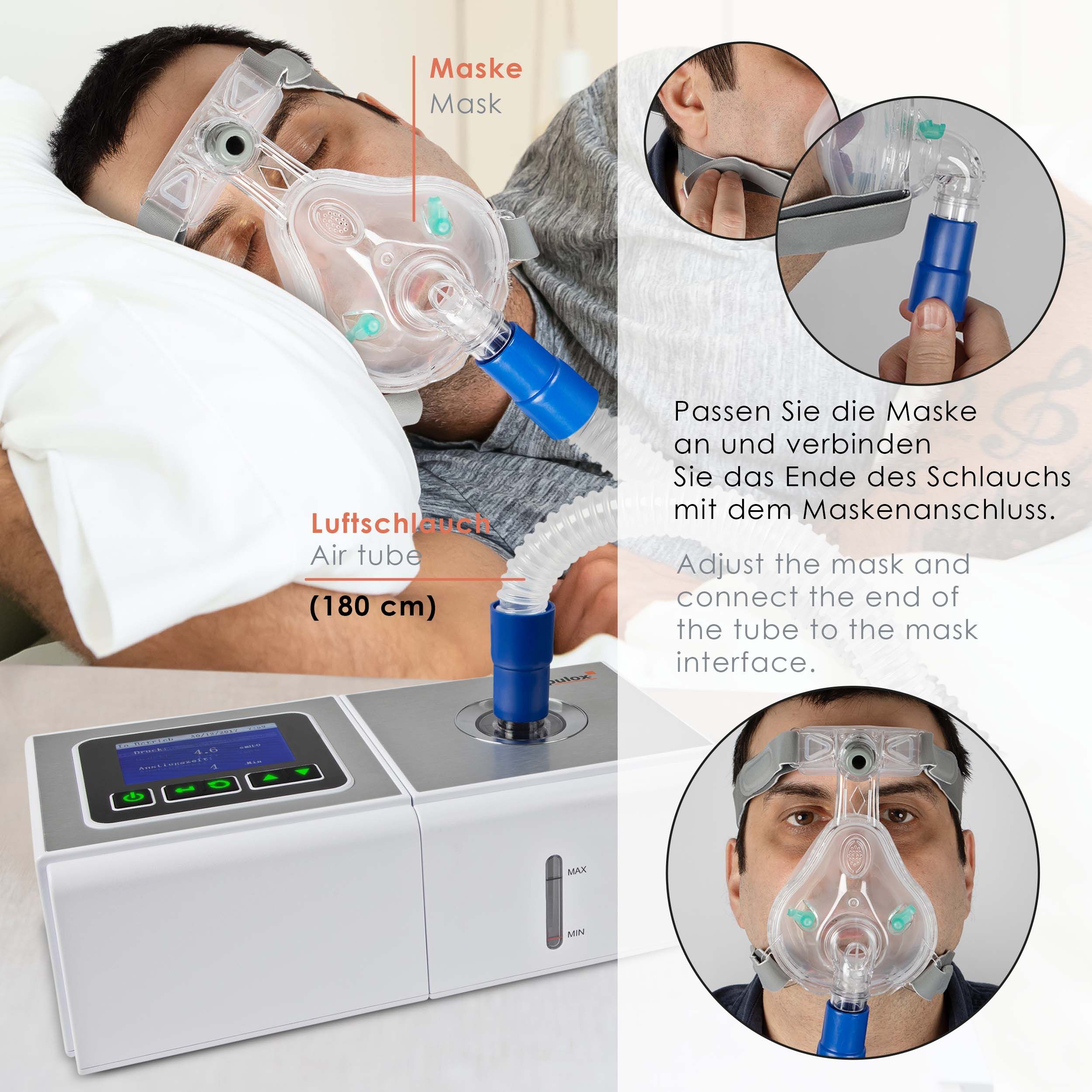 Pulox ACP-25 - Auto CPAP Gerät inkl. Gesichtsmaske Gr. M - Schlafapnoe-Therapiegerät - Weiß