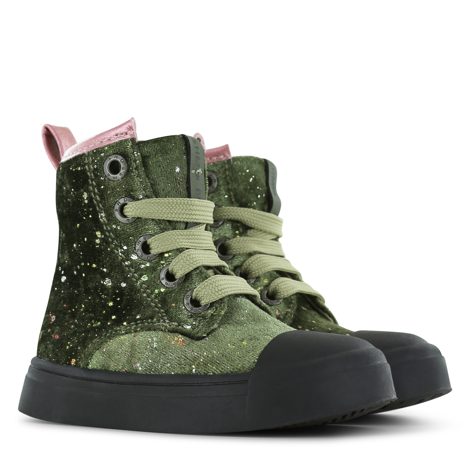 Shoesme groene veterboot met stipjes Microfiber leer, Microfiber velvet | S