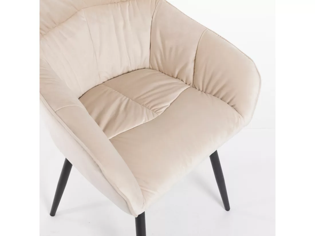 Lot de 4 Chaises en velours avec accoudoirs - pieds réglables - Beige