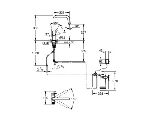 GROHE keukenkraan met filterfunctie GROHE BLUE PURE chroom 30594000