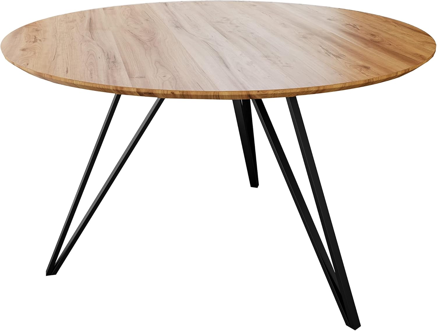 SAM Runder Esstisch 110 cm Dream, Eichenholz geölt, Esszimmertisch mit Schweizer Kante, Hairpin-Gestell Eisen schwarz, massiver Holztisch, Tischplatte 26mm