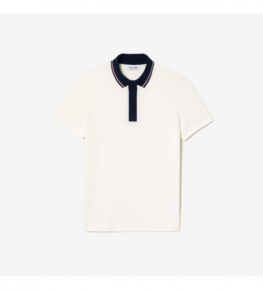 Camisa polo Lacoste Smart Paris de corte regular com gola contrastante off-white.