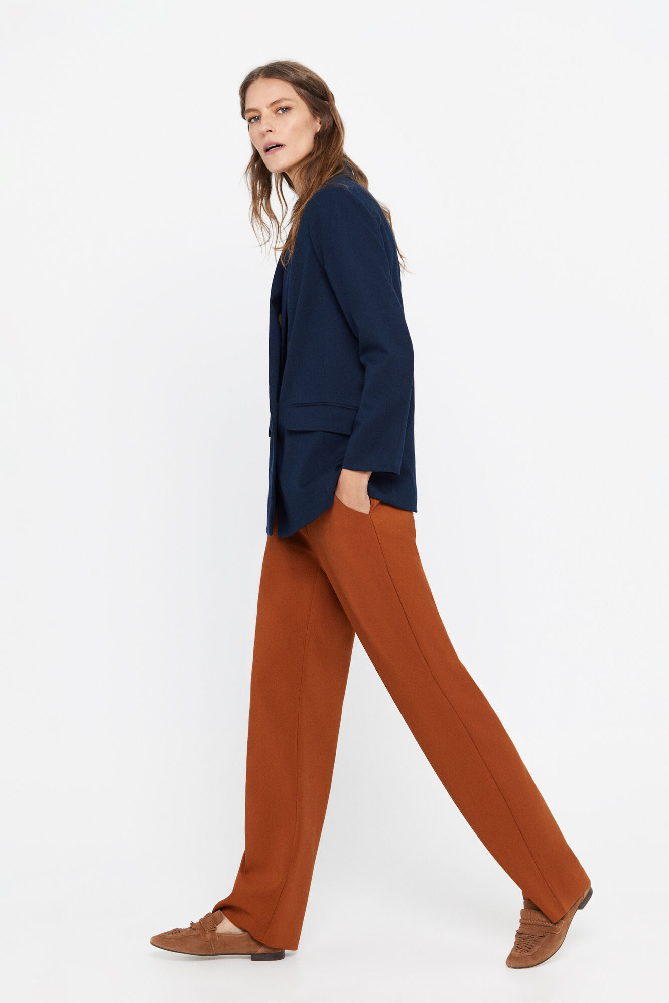 Blazer fluido de abotoamento duplo - Azul marinho