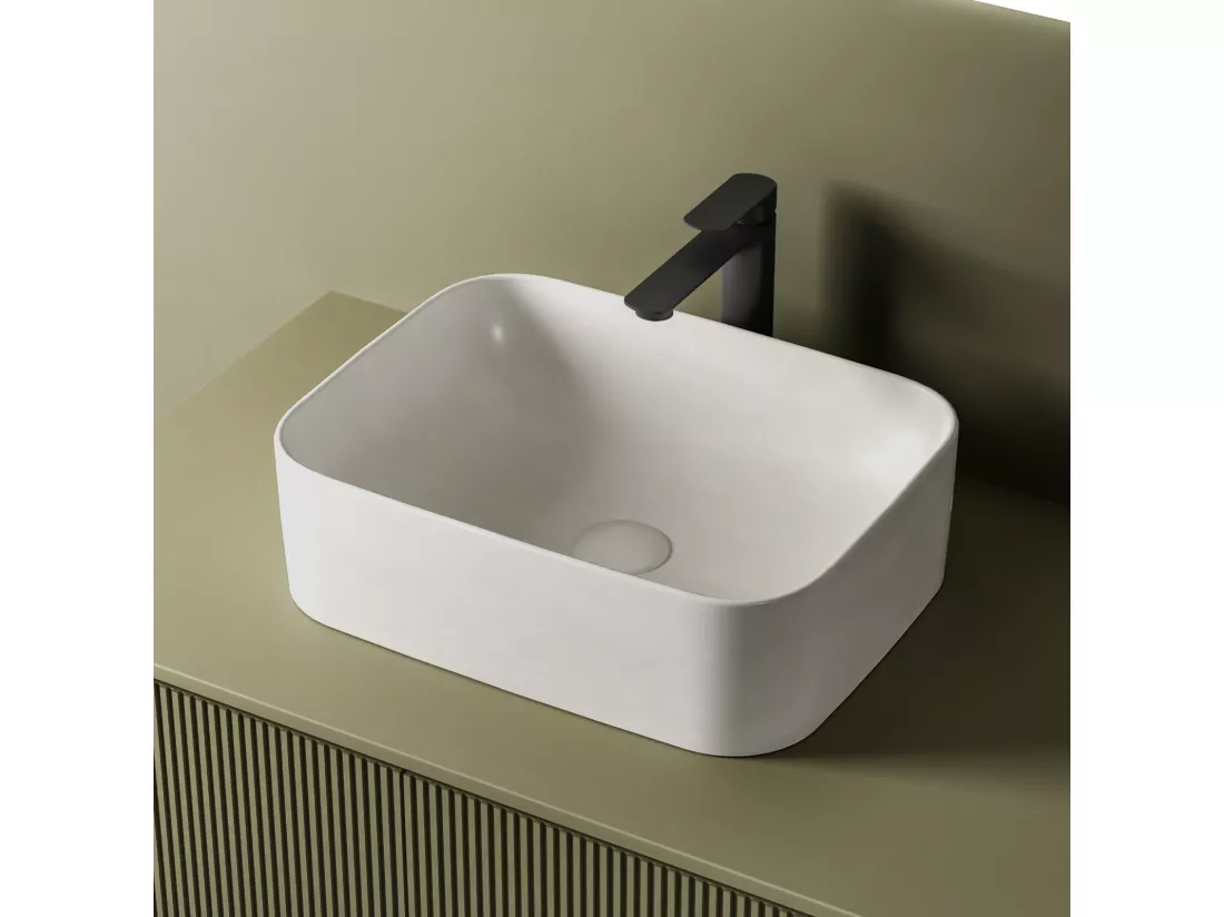 EMKE Vasque à Poser 505 x 380 x 150 mm, Lavabo Rectangulaire en Céramique pour Salle de Bain, Design Angles Arrondis R, Blanc Mat