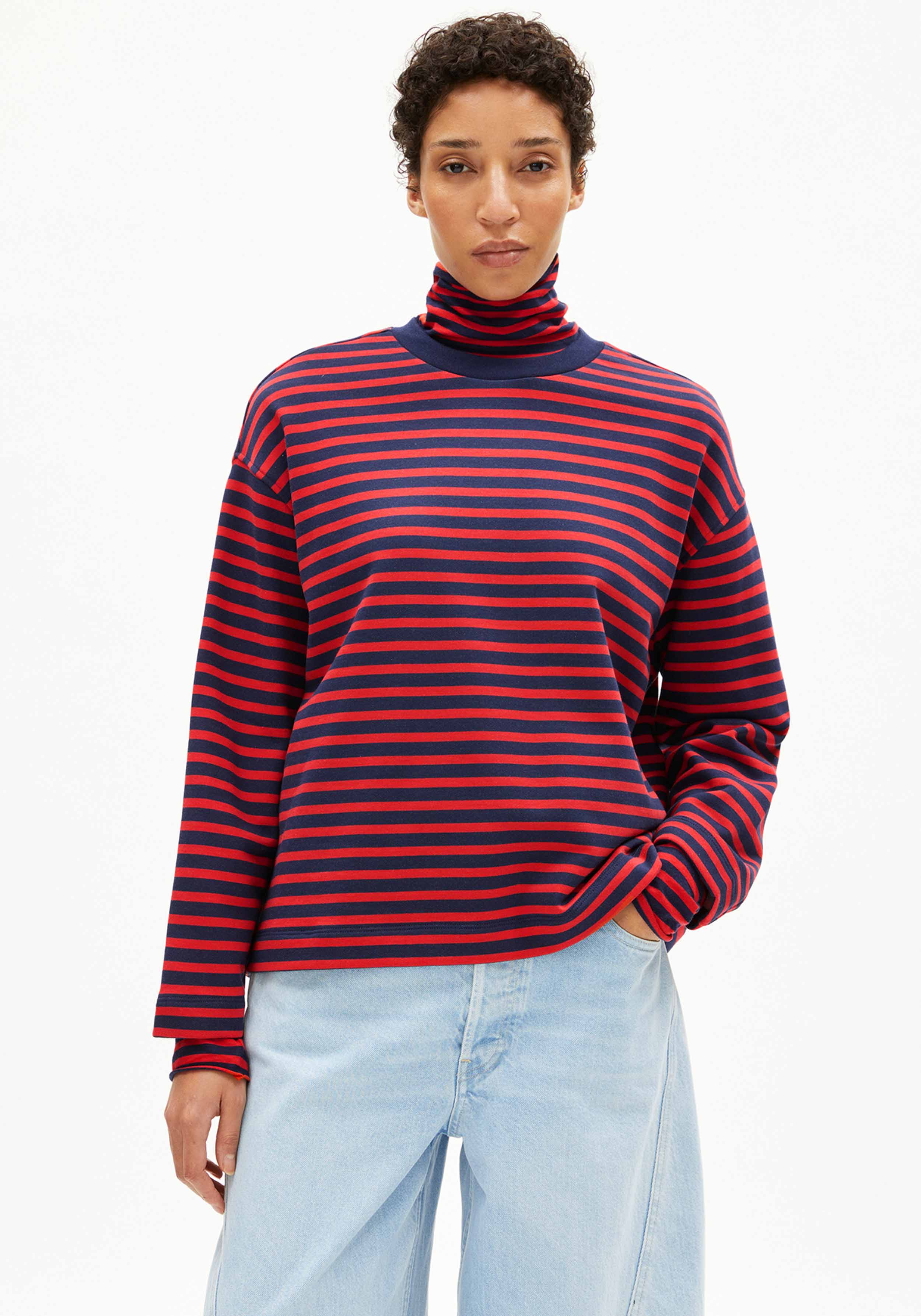 Armedangels Sweatshirt Frankaa Maarlen Stripe Tinted Navy-Candy Apple