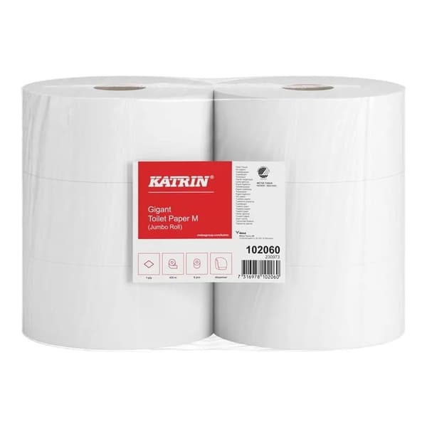 Toalettpapir Katrin Gigant Jumo M hvitt 1-lags Ø23,5 cm 435 m Uperforert - (6 ruller per kartong)