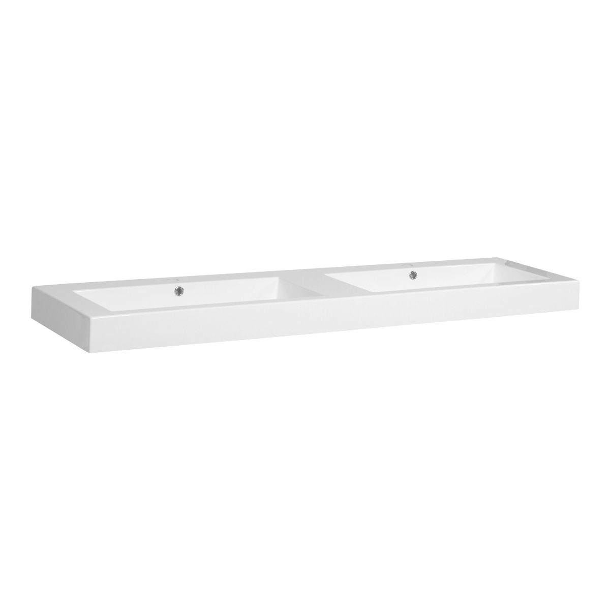 Brauer Solar Thick dubbele wastafel mineraalmarmer 160cm met 2 kraangaten wit glans