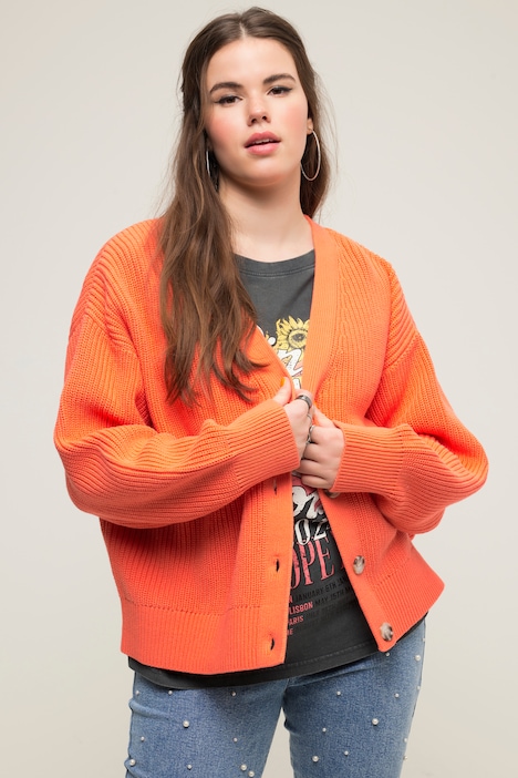 Strickjacke, oversized, Strukturstrick, V-Ausschnitt, Langarm