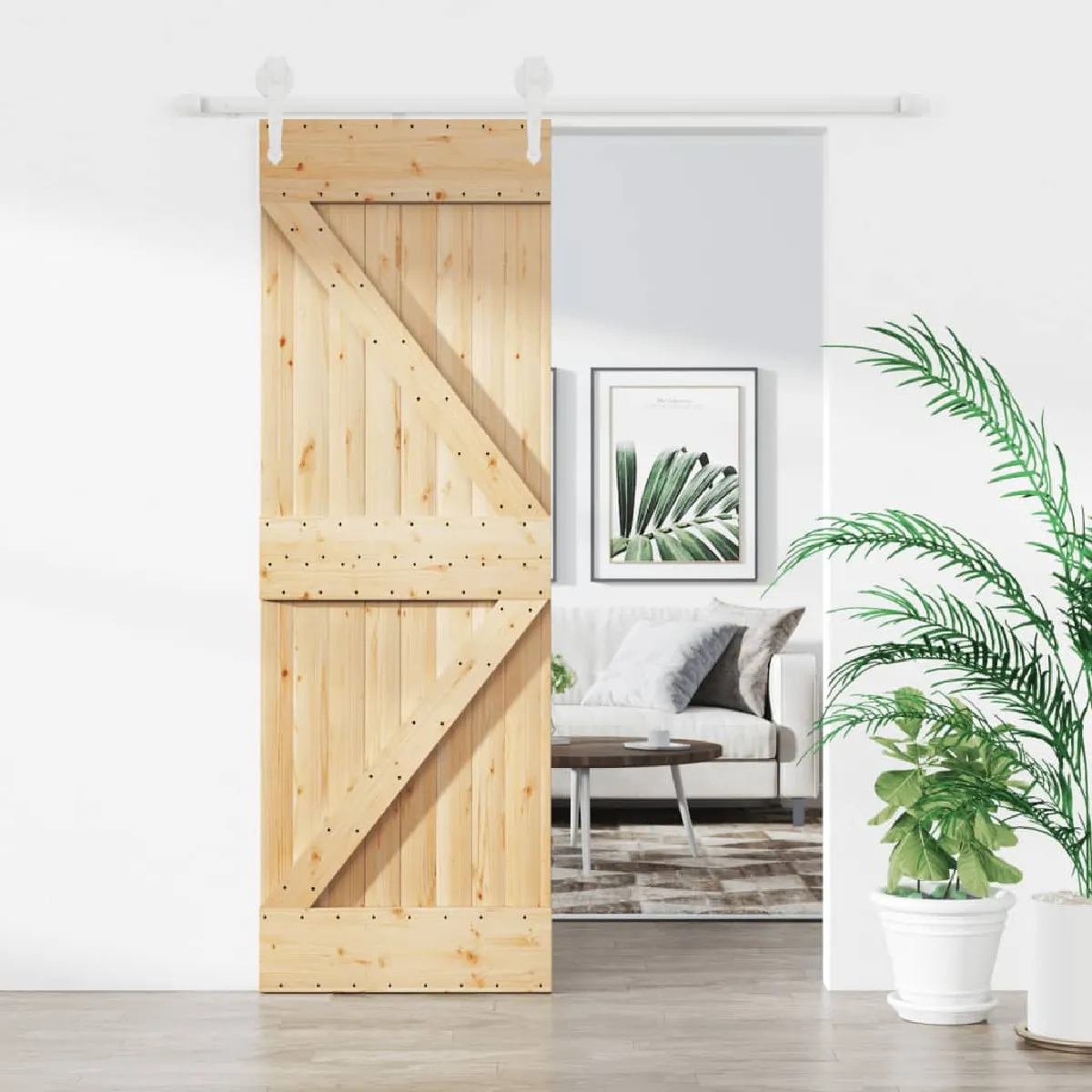 vidaXL Porte coulissante et kit de quincaillerie - 70x210 cm - Pin massif