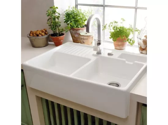 Evier timbre d'office VILLEROY ET BOCH Tradition 89,5 x 63 céramique vidage auto blanc