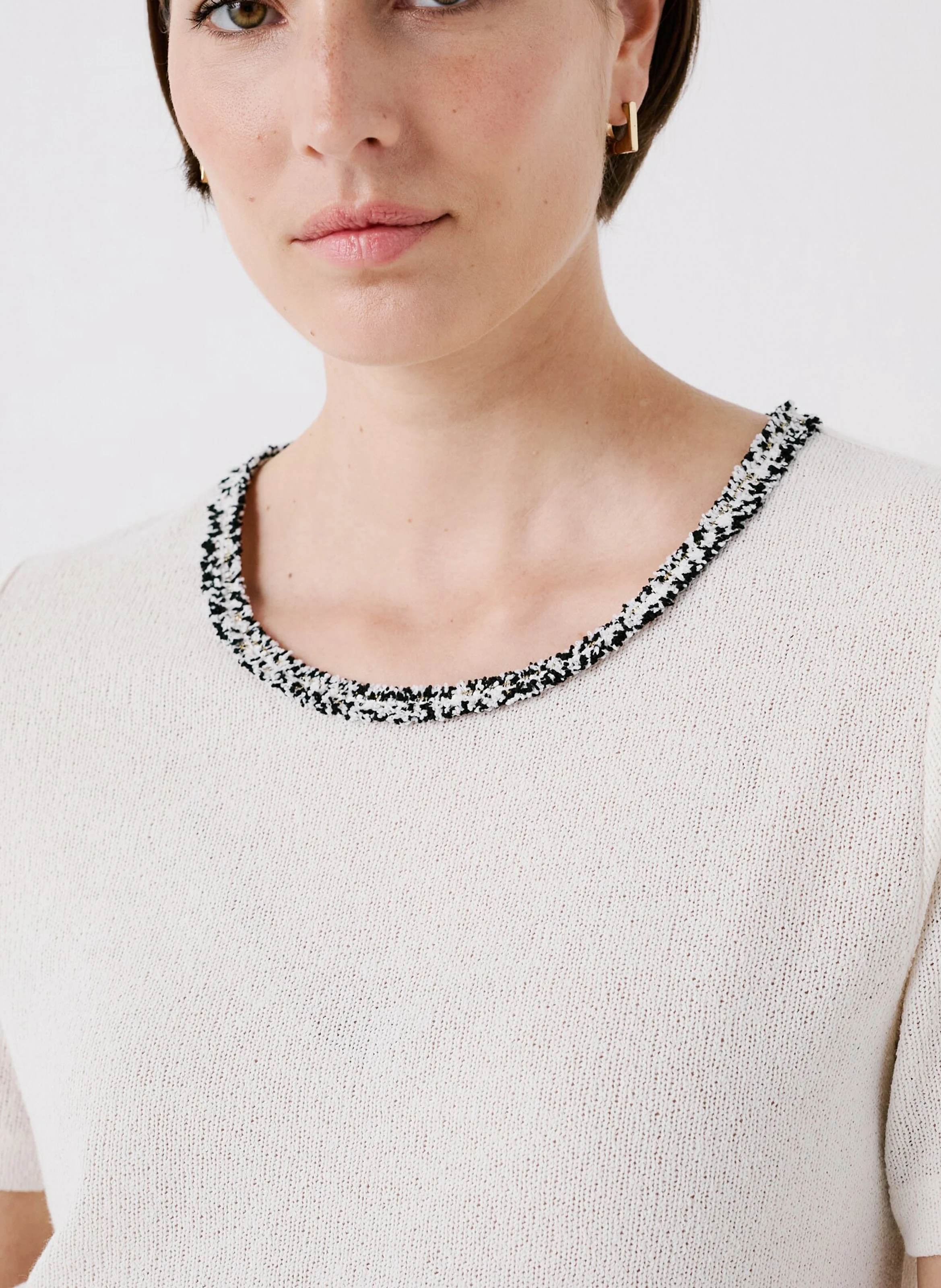 TAVRIL - Top col rond aspect tweed | Blanc