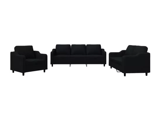 Ensemble de canapés 3 pcs avec coussins Noir Tissu