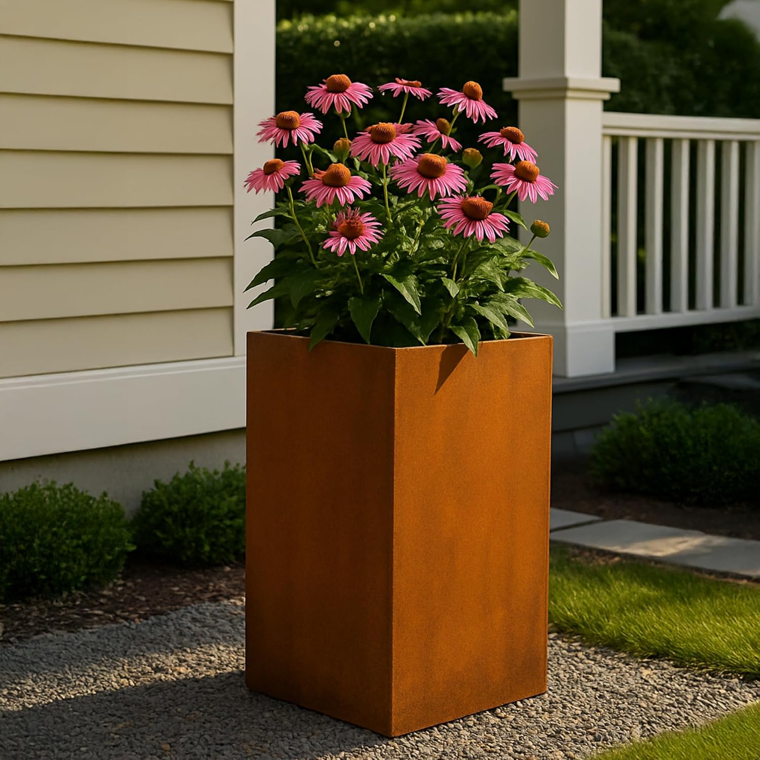 Köhko® Designer-Blumenkübel aus Cortenstahl Viva 36 x 36 x 75 cm | Pflanztopf in Edelrost-Optik