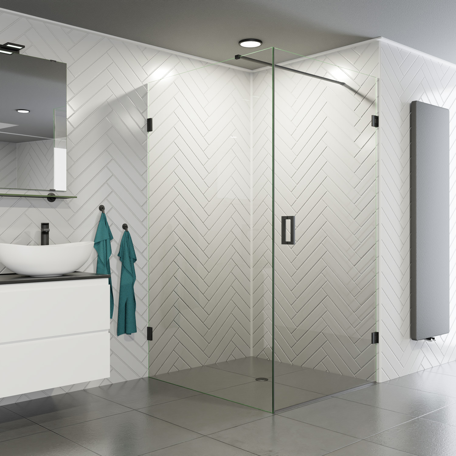 Saniclear Iron profielloze douchecabine 100x80cm met 80cm deur verouderd ijzer - gunmetal