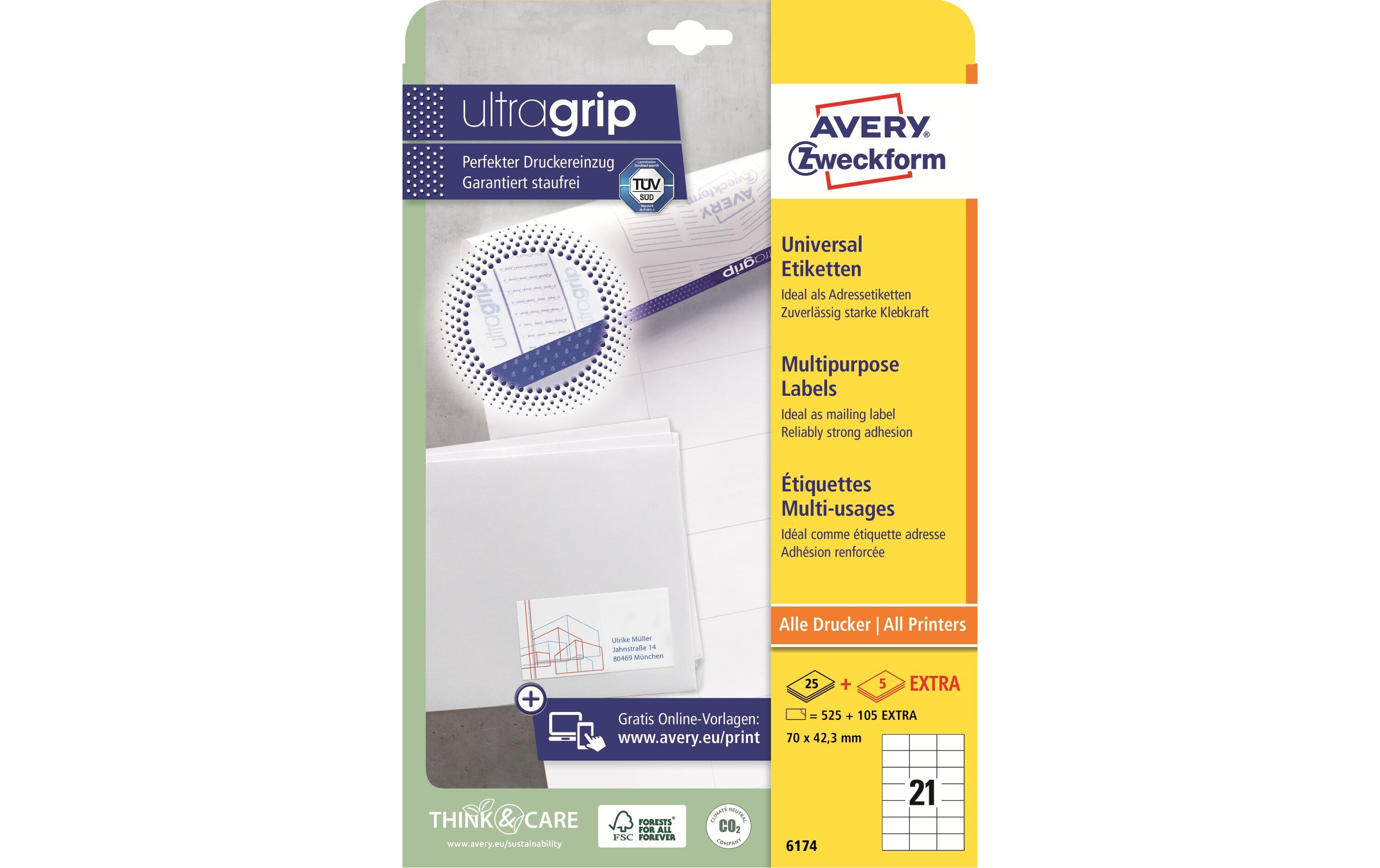 Universal-Etiketten 6174 70 mm, 30 BlattWeisse Aufkleber, permanent haftend