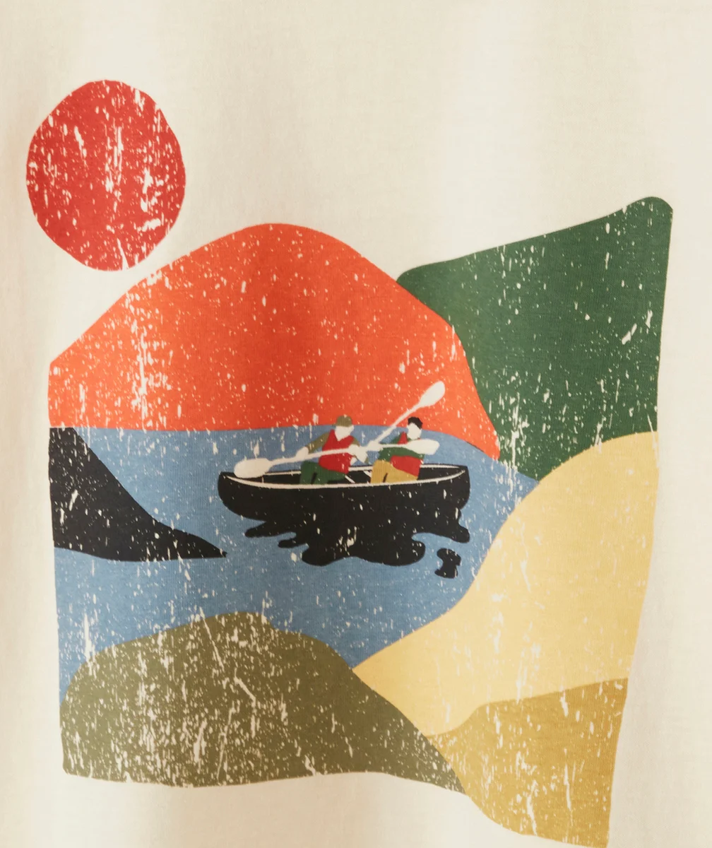 t-shirt manches courtes garçon en coton bio écru thème canoë
