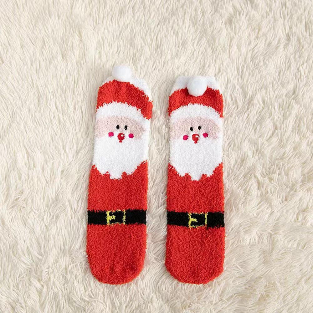 (1 Paar) Weihnachts Kuschel Socken Wintersocken Christmas Füsslinge Flauschige Bettsocken (One Size) - Weihnachtsmann