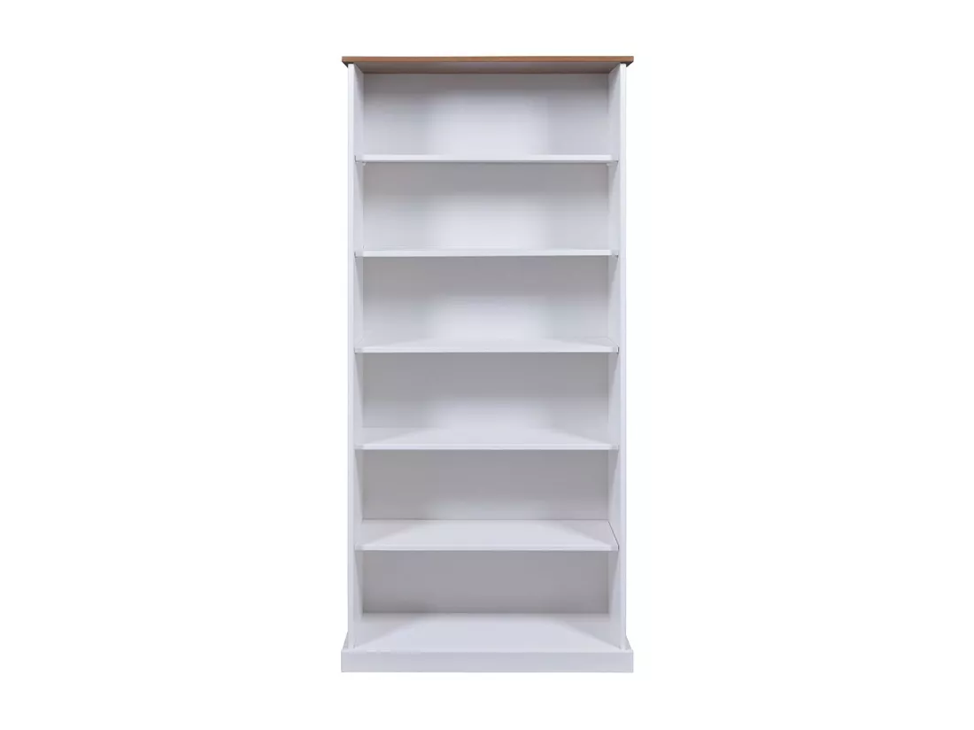 SOCOA - Bibliothèque 6 Niches Bois Massif Vernis Sepia et Blanc