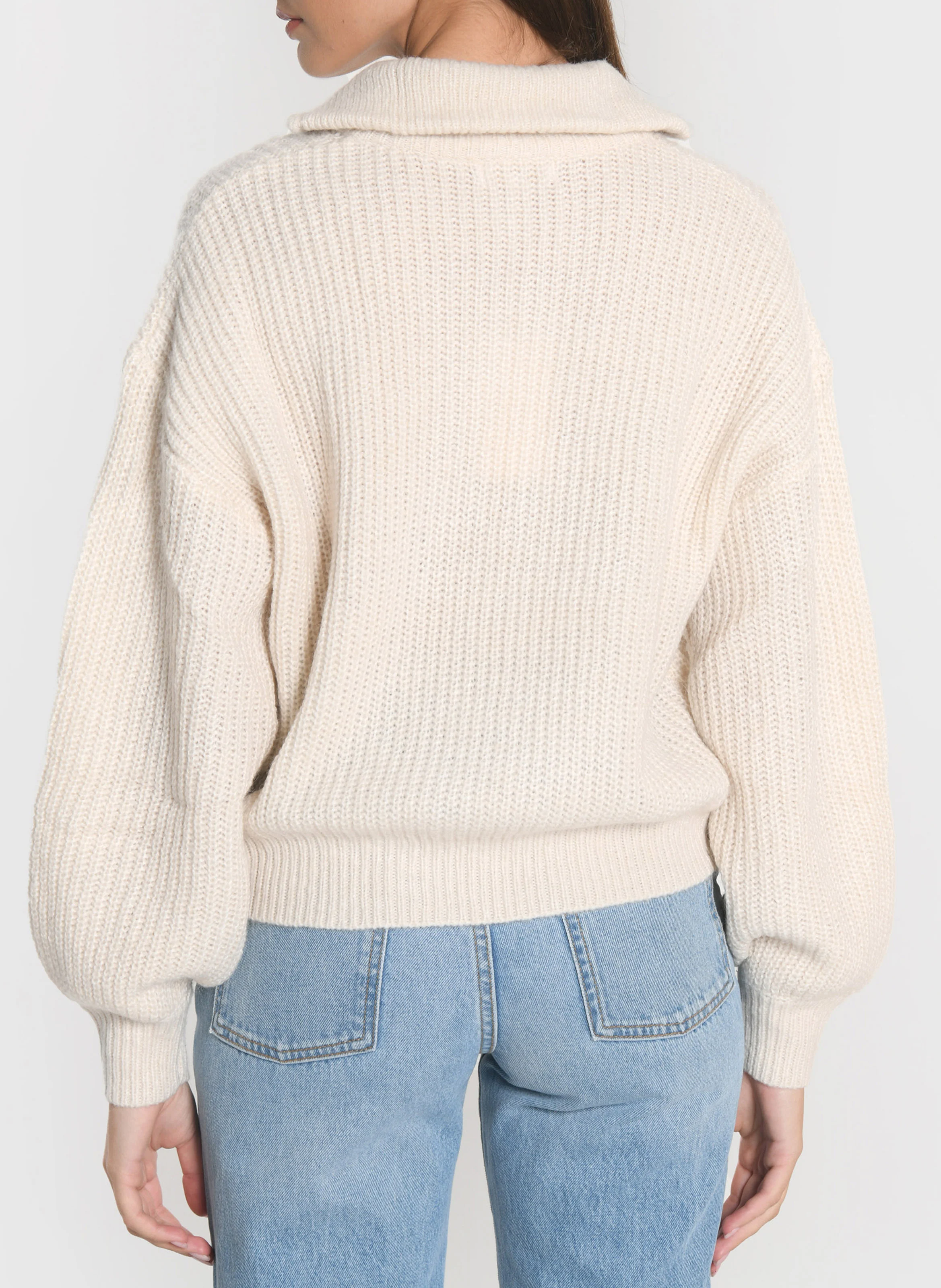 MINA - Pull camionneur ample en maille mélangée | Blanc