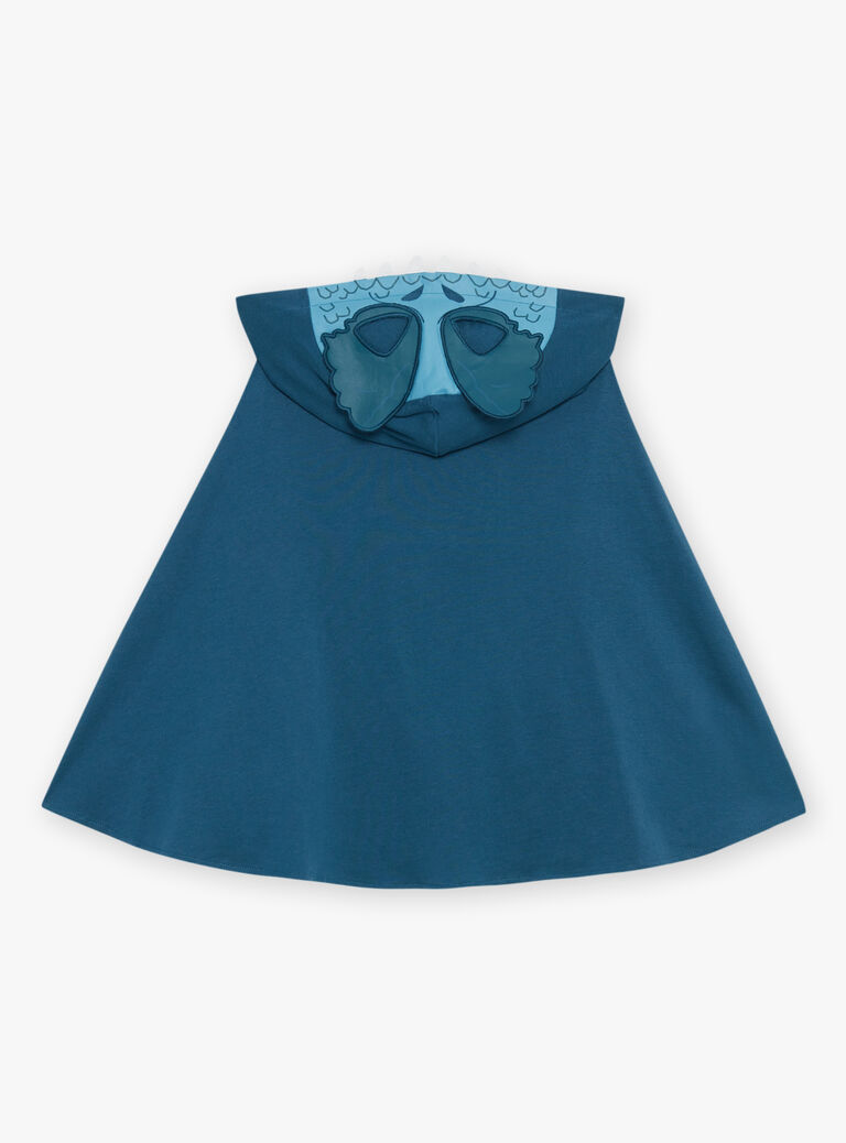 Pyjama deux pièces bleu canard en coton avec cape tête de dinosaure
