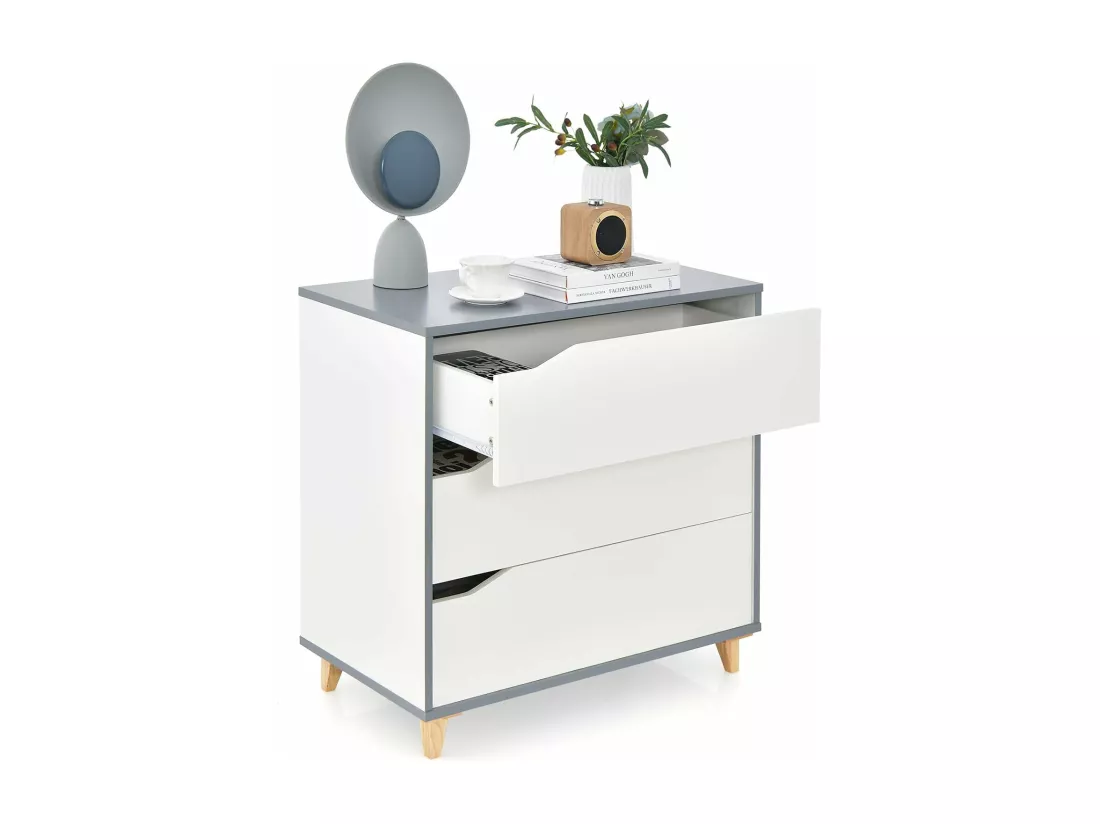 Commode Chambre 3 Tiroirs, Commode Chambre Adulte Enfant, Chiffonnier Commode Blanc Bois, Design Scandinave, Poignée Intégrée, Dispositif Anti-basculement Inclus, 75 x 42 x 75 cm
