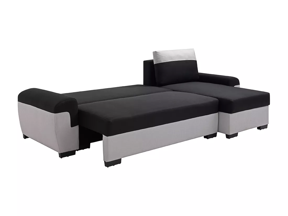 Canapé d'angle réversible et convertible en tissu noir et gris clair GABY II