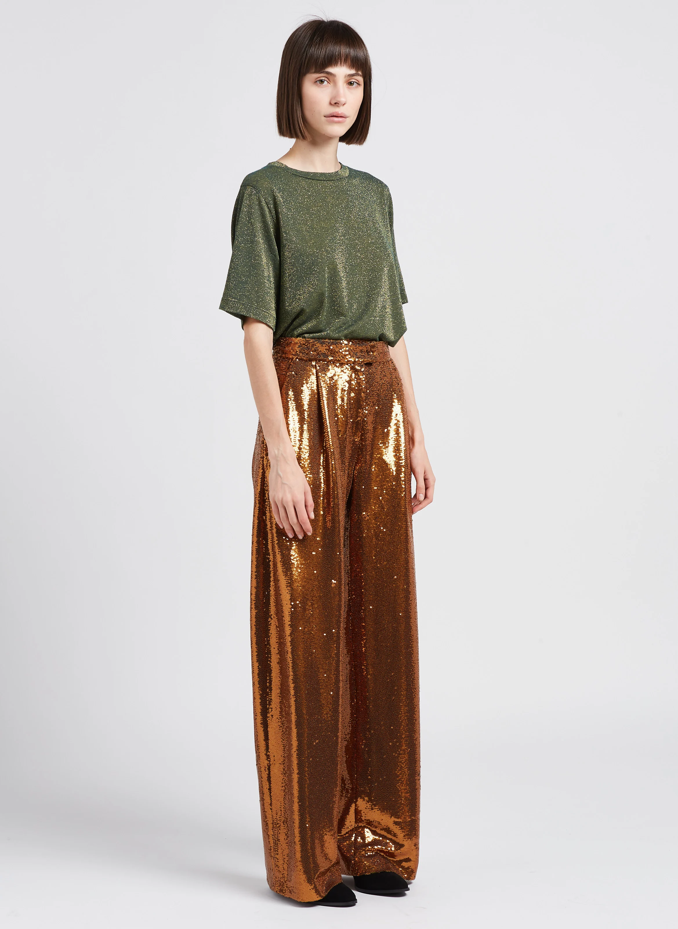 YOANN - Pantalon large à sequins | Marron