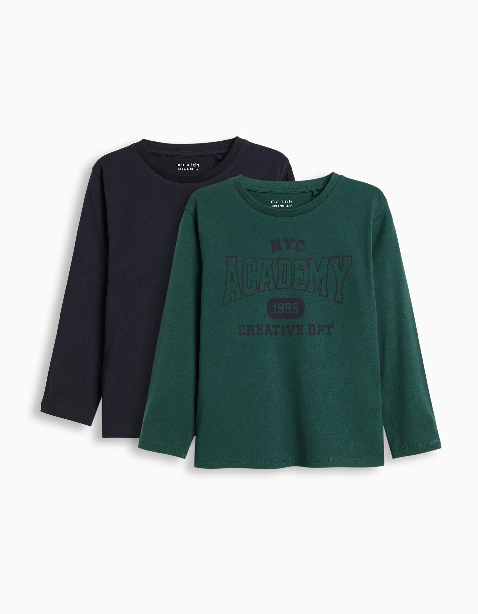 Pack 2 T-shirts de Manga Comprida, Menino, Verde Escuro