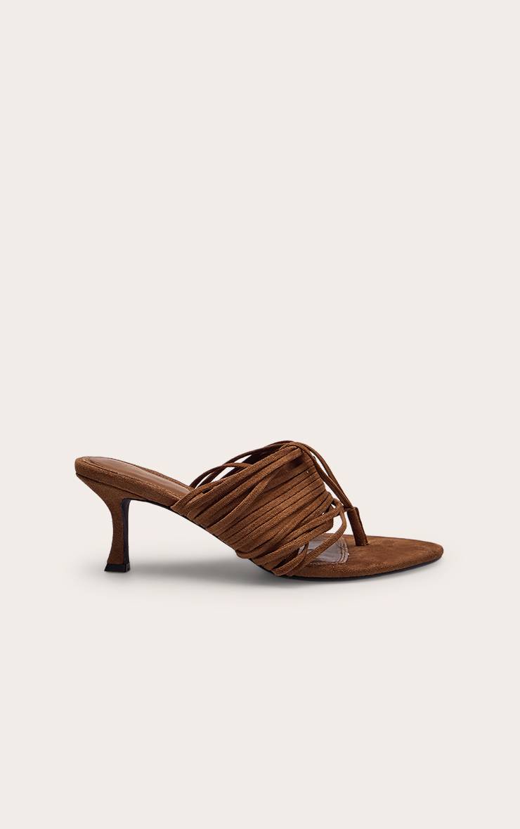 Marron Mules À Talon Chaton Avec Brides Entrelacées Entre-doigts