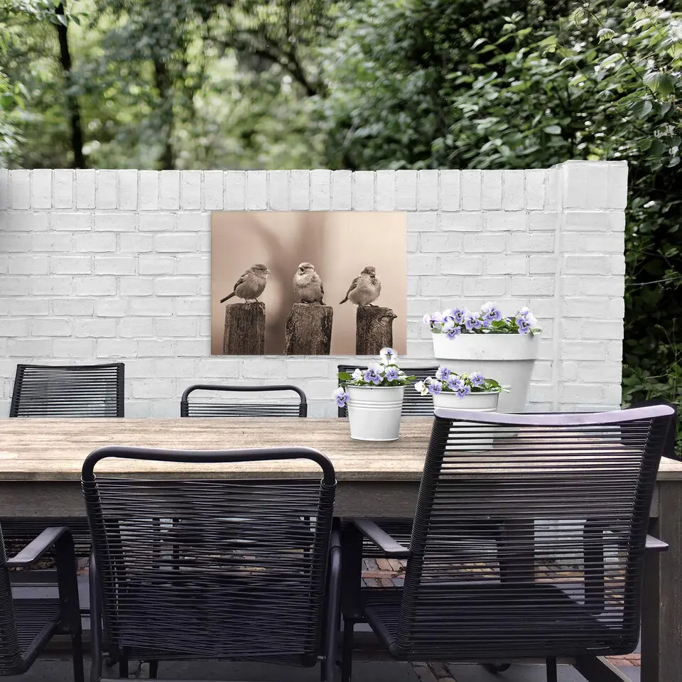 Art for the Home Vroege Vogels Buitencanvas Sepia 50x70 cm