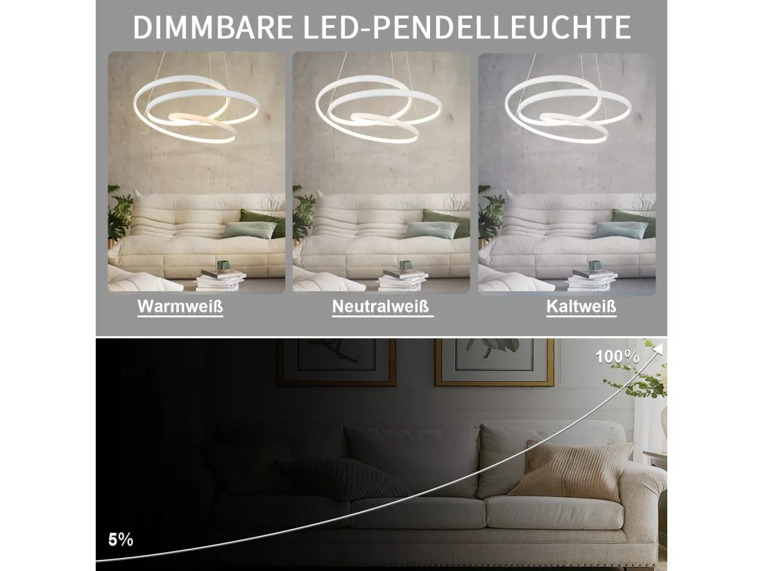 NETTLIFE Suspension LED Diam.50CM 55W Fer Blanc Table à Manger Dimmable Lampe de Table à Manger Moderne avec Télécommande pour Salon Chambre Cuisine