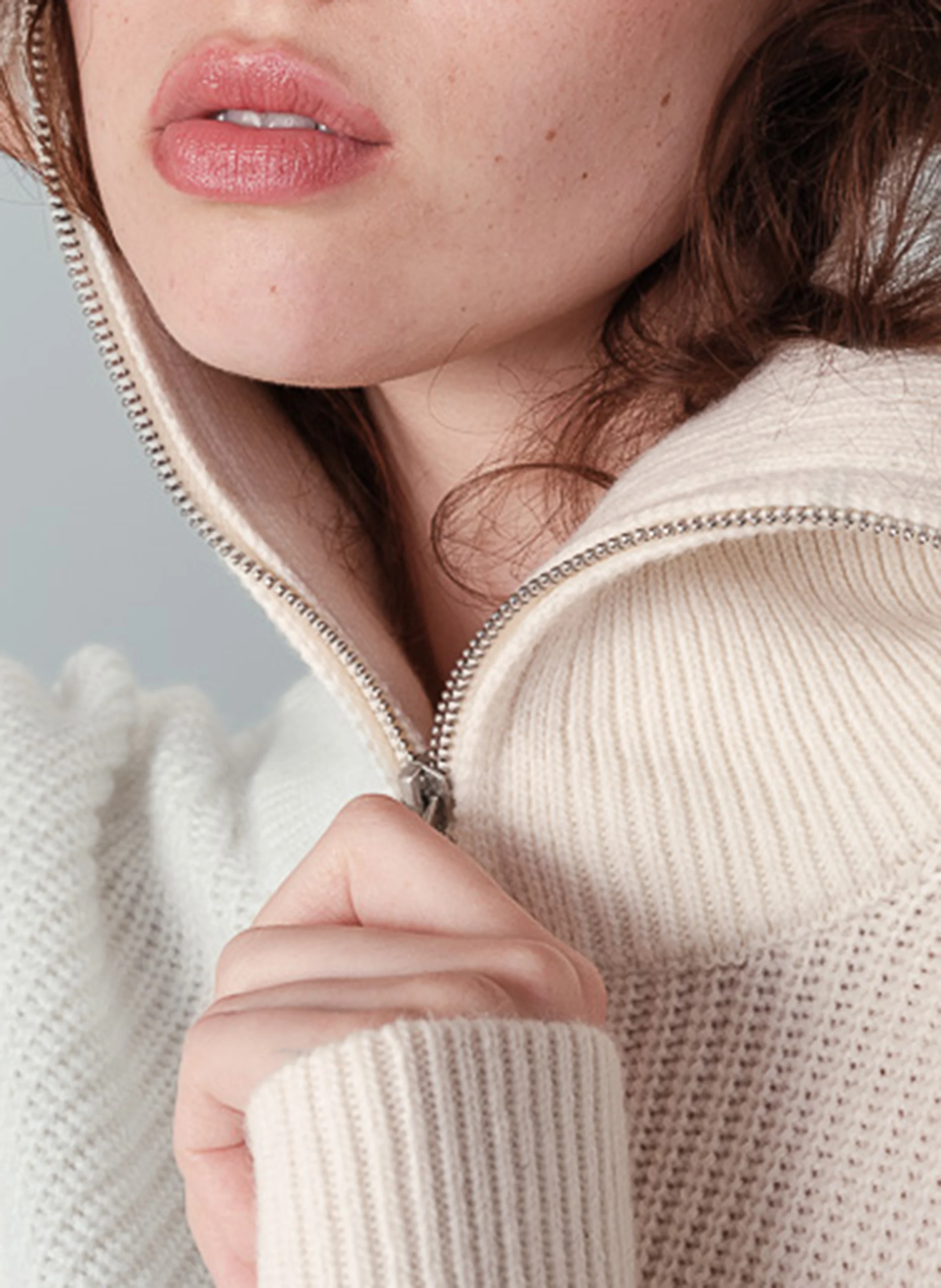 NAIKI - Pull droit col camionneur en maille | Beige