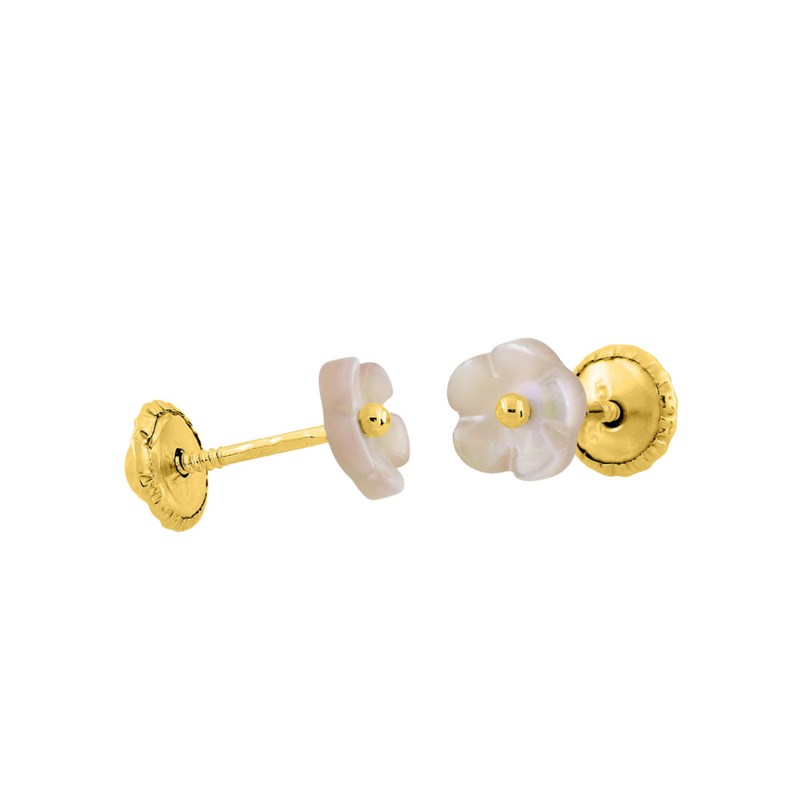 Boucles d'oreilles enfant - Clou - Or 9 Carats - Nacre - Fleur