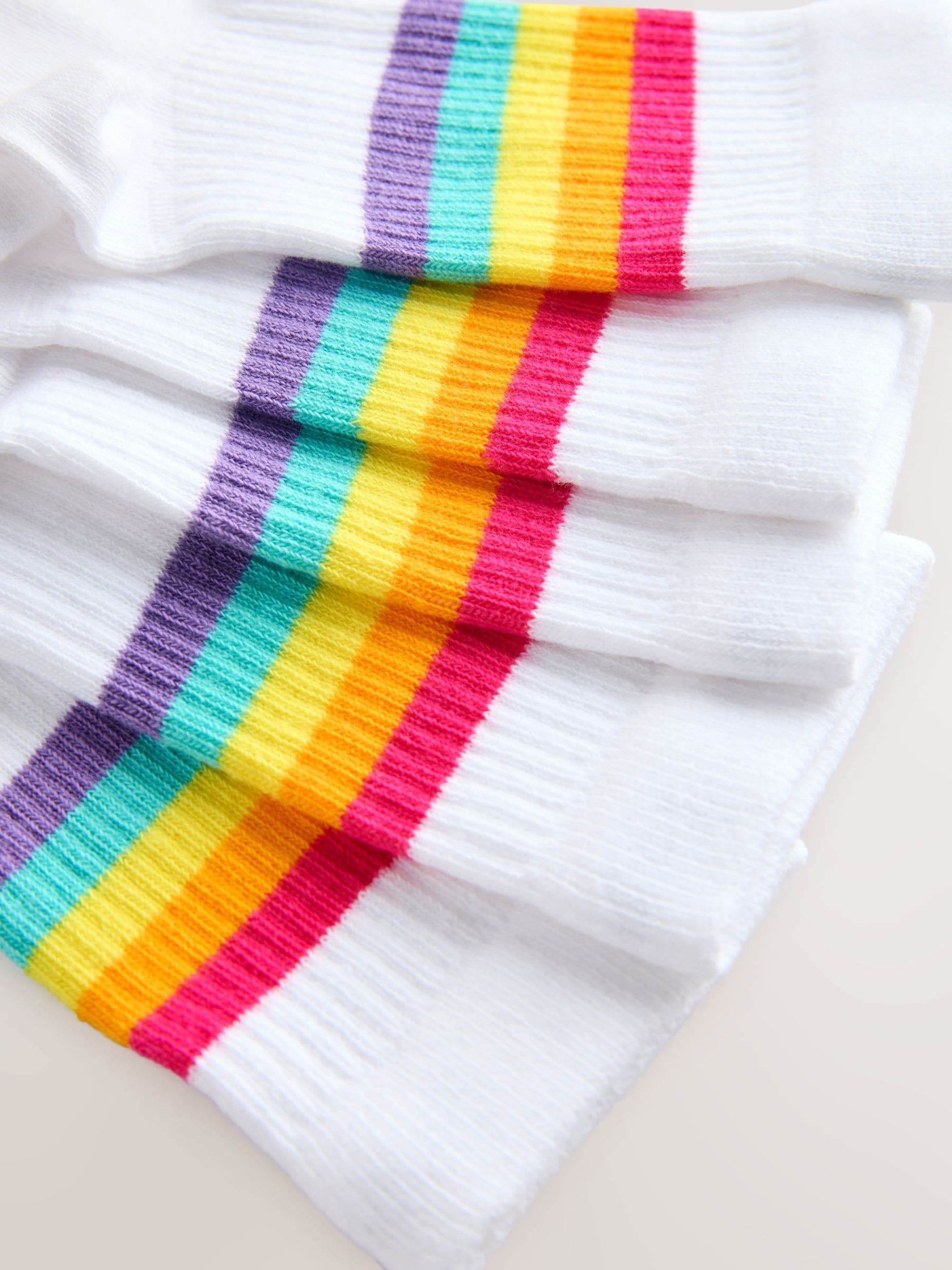Witte pastelkleurige regenboogprint - Little Bird by Jools Oliver White Tube Socks 7 Pack