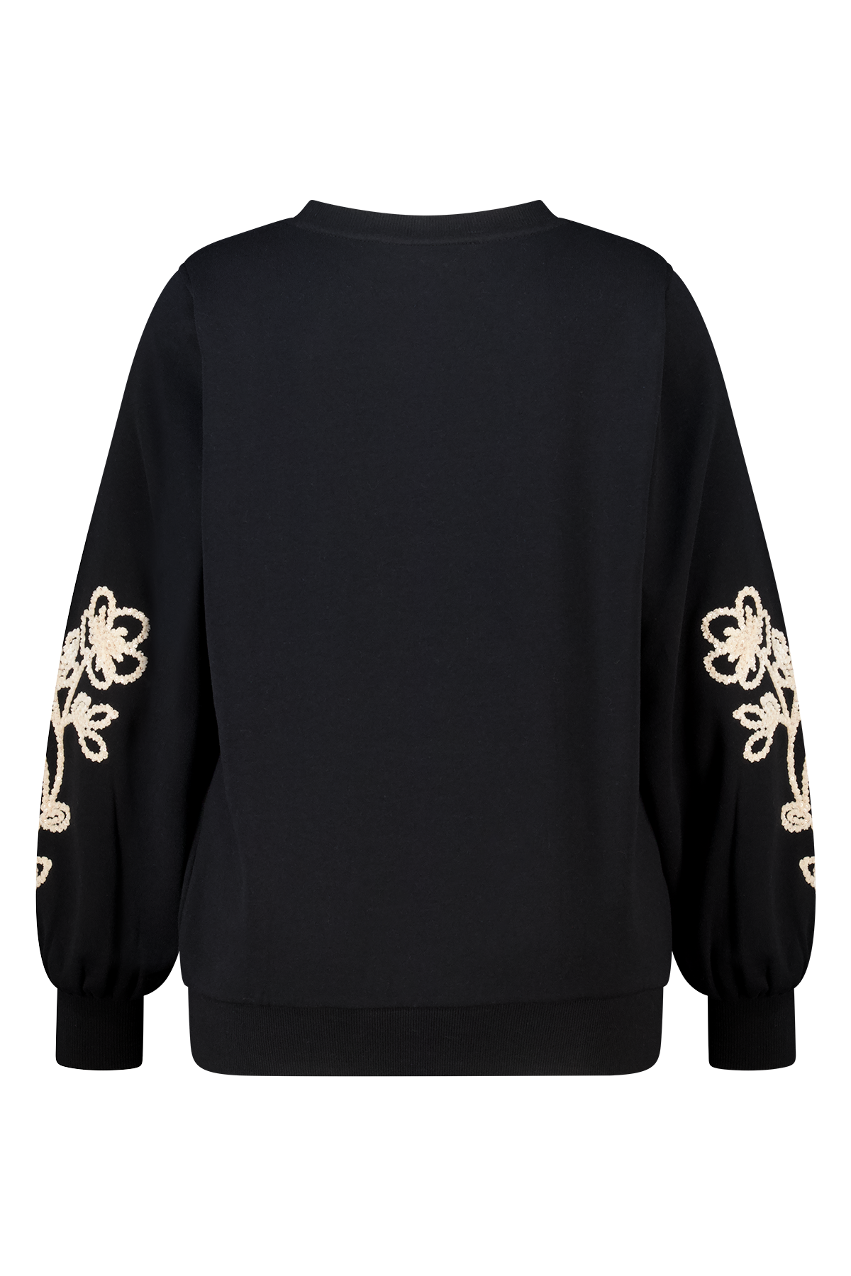 Trui met zachte embroidery op de mouwen Zwart