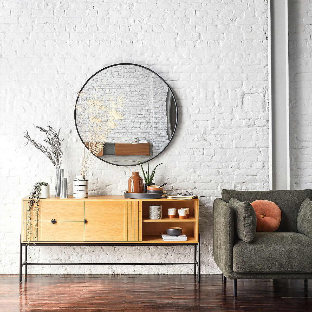 LA REDOUTE INTERIEURS<br>Espelho redondo em aço inoxidável Ø120 cm, Iodus