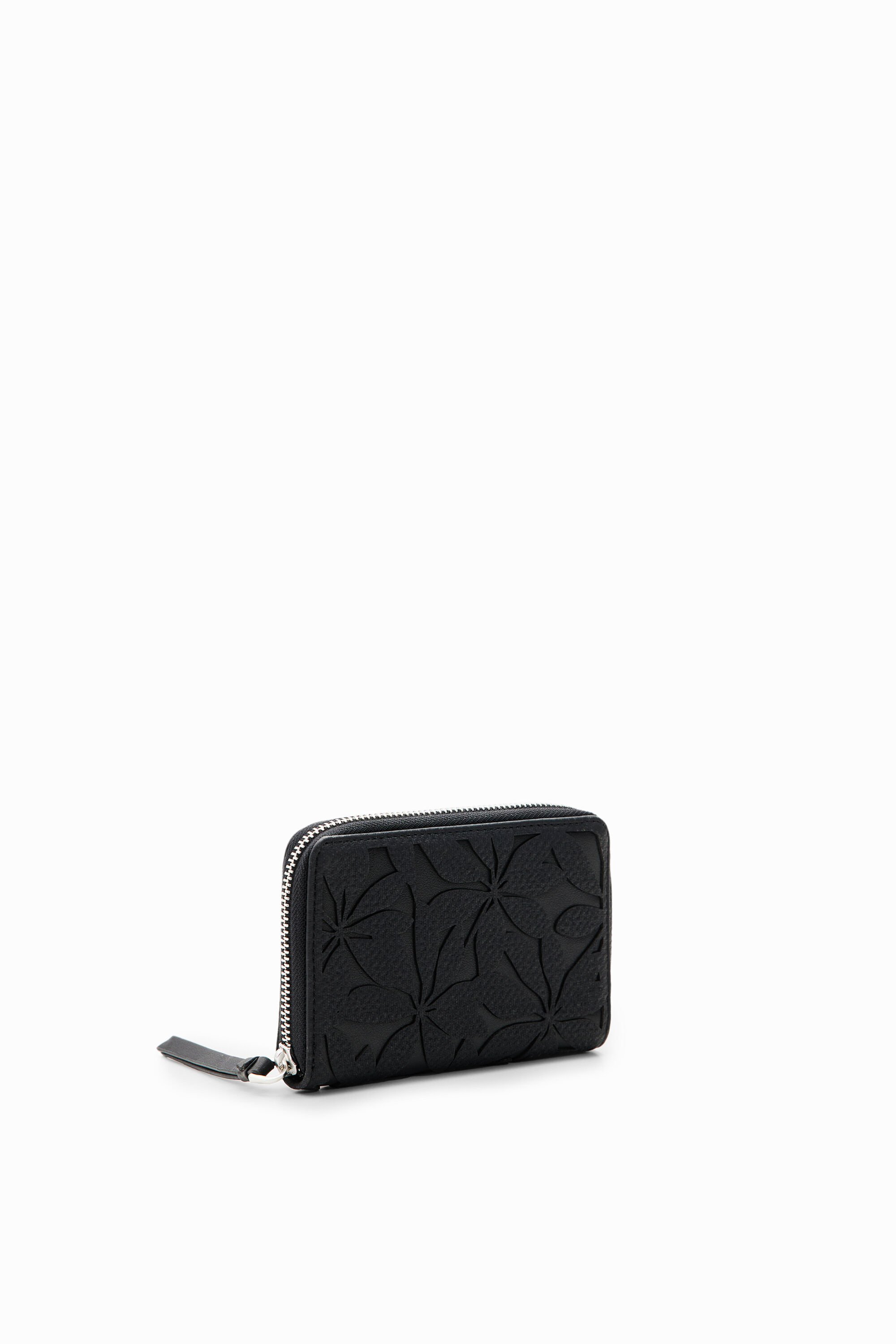 Petit portefeuille fleurs estampées