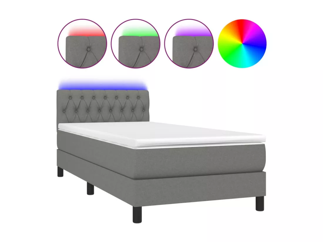Sommier tapissier avec matelas et LED Gris foncé 90x190cm Tissu